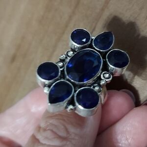 BLUE Sapphire Sterling Silver Ring Size 7